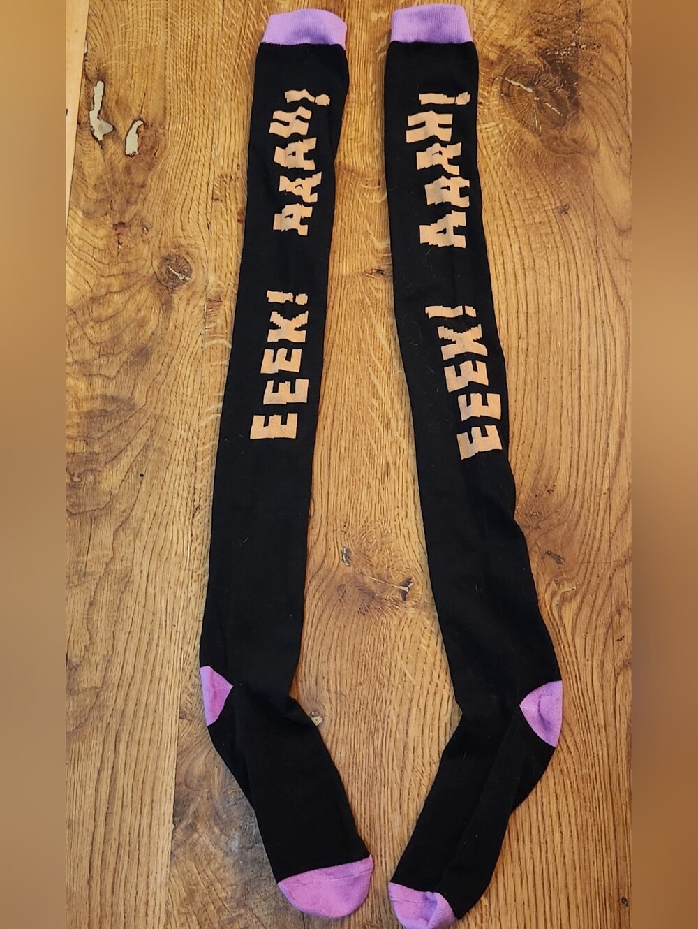 Halloween Black & Purple Spooky Novelty Thigh High Socks Womens Size 7-10